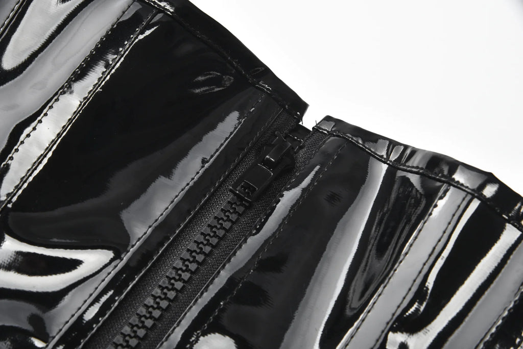 Glossy PVC Underbust Corset Belt with Structured Panels and Sculpted Fit