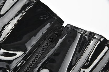 Glossy PVC Underbust Corset Belt with Structured Panels and Sculpted Fit