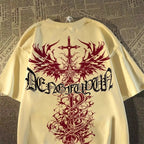 Oversized Gothic Cross Graphic Streetwear T-Shirt with Distressed Artwork Print