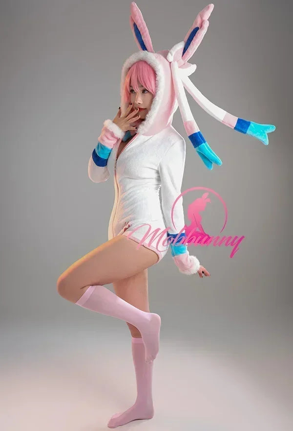 Women's Hooded Velvet Romper with Bunny Ear Hood, Front Zipper and Coordinated Accessories