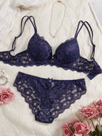 Elegant Floral Lace Scalloped Underwire Bra and Panty Set
