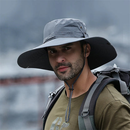 Wide Brim Outdoor Bucket Hat with Breathable Mesh Panels for Hiking Fishing and Travel