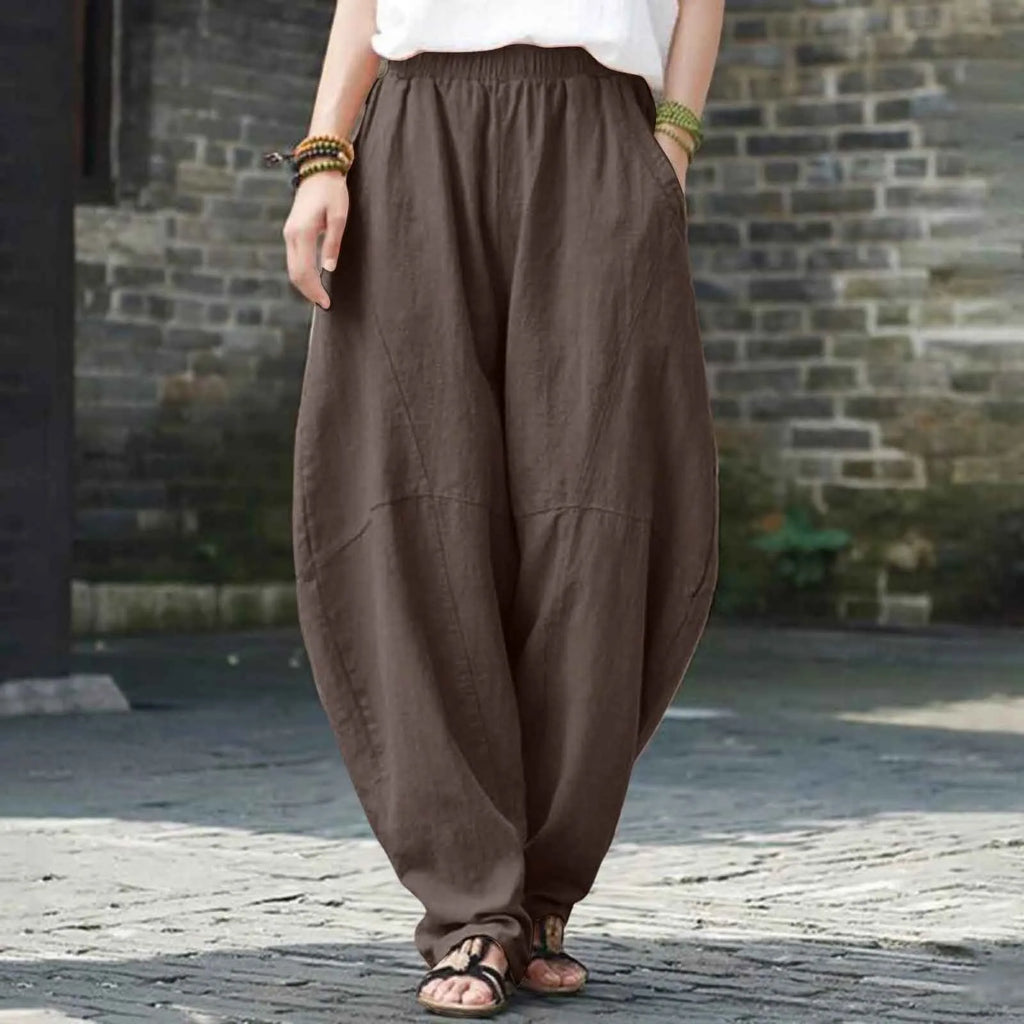 Women's High Waist Balloon Leg Casual Trousers with Relaxed Fit and Pocket Design