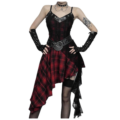 Plaid Corset Gothic Dress with Punk Alternative Streetwear Style