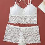 Floral Lace Longline Bralette and Coordinating Boyshort Set with Double Front Straps