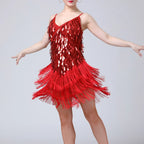 Dazzling White Sequin and Tassel Fringe Mini Dress with V-Neckline