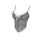 Vintage-Inspired Black Overbust Corset with White Ruffled Lace Trim