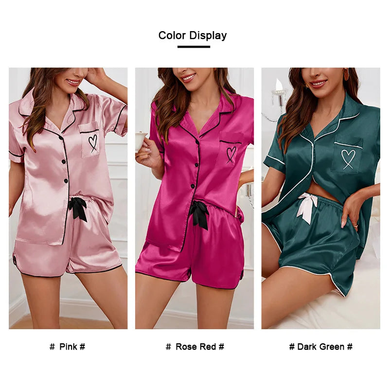 Button Front Shirt and Shorts Lounge Sleepwear Co-Ord Set for Women