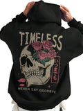 Timeless Gothic Manga Hoodie With Skull Rose Graphic Artwork
