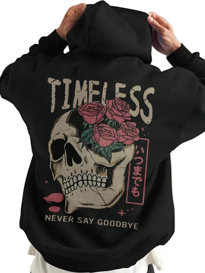 Timeless Gothic Manga Hoodie With Skull Rose Graphic Artwork