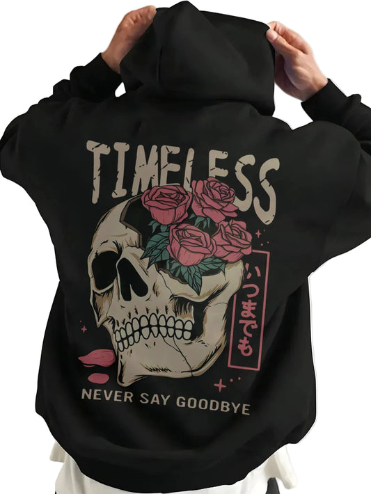 Timeless Gothic Manga Hoodie With Skull Rose Graphic Artwork