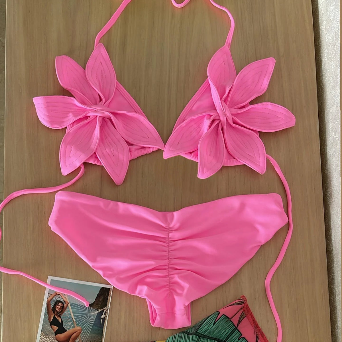 Tropical Animal Print Bikini Set with Oversized Front Bow Detail