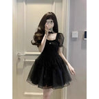 Anime-Inspired Gothic Tulle Mini Dress with Soft Kawaii Party Aesthetic