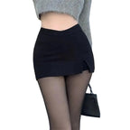 Asymmetrical High Waist Mini Skirt with Side Slit Slim Fit Silhouette