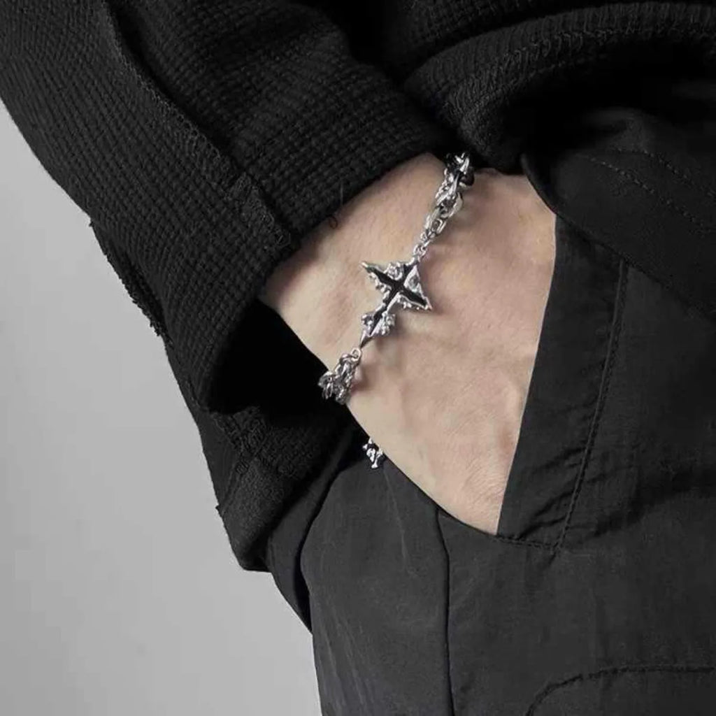 Gothic Cross Charm Layered Chain Bracelet for Punk and Alternative Styling