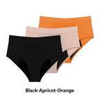 Three-Piece High-Waisted Absorbent Brief Set in Solid Tones