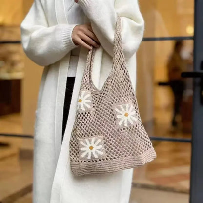 Open Knit Tote Shoulder Bag with Large Capacity Casual Design