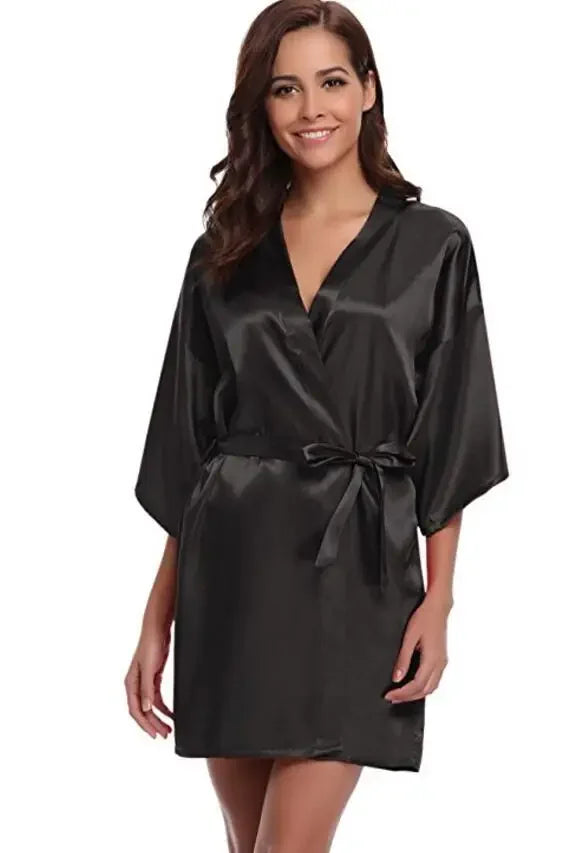Classic Solid Satin-Finish Wrap Robe with Matching Tie Belt