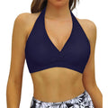Solid Color Halter Neck Bikini Top with Wide Underband and Adjustable Tie-Back Closure