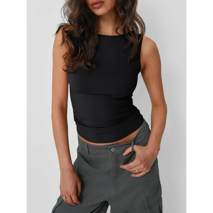 Women's Sleeveless Backless Fitted Tank Top for Minimalist Casual Streetwear Summer Fashion Style