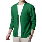 Men's V Neck Button Front Cardigan with Lightweight Ribbed Knit Construction