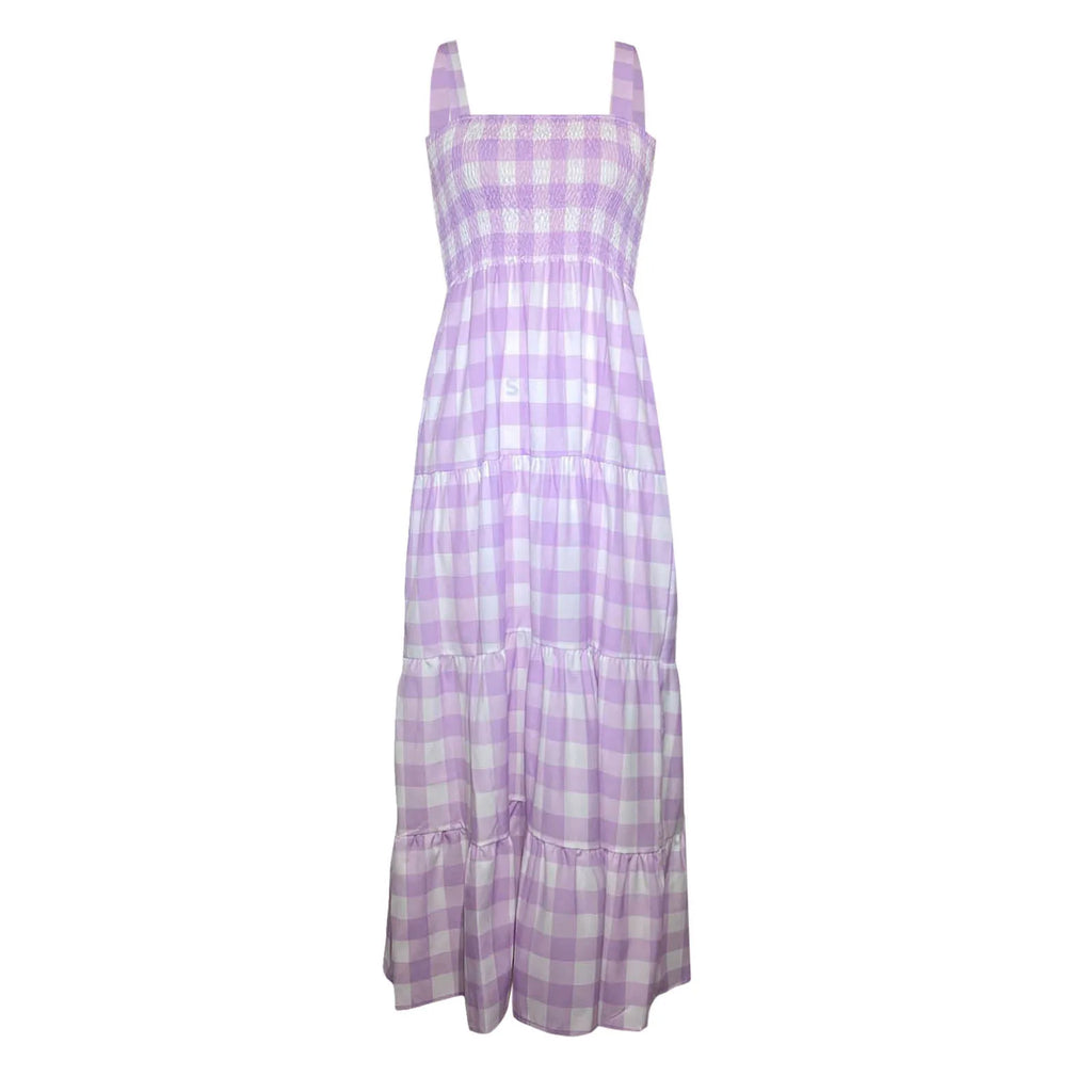 Yellow Gingham Tiered Maxi Dress with Smocked Bodice and Wide Straps