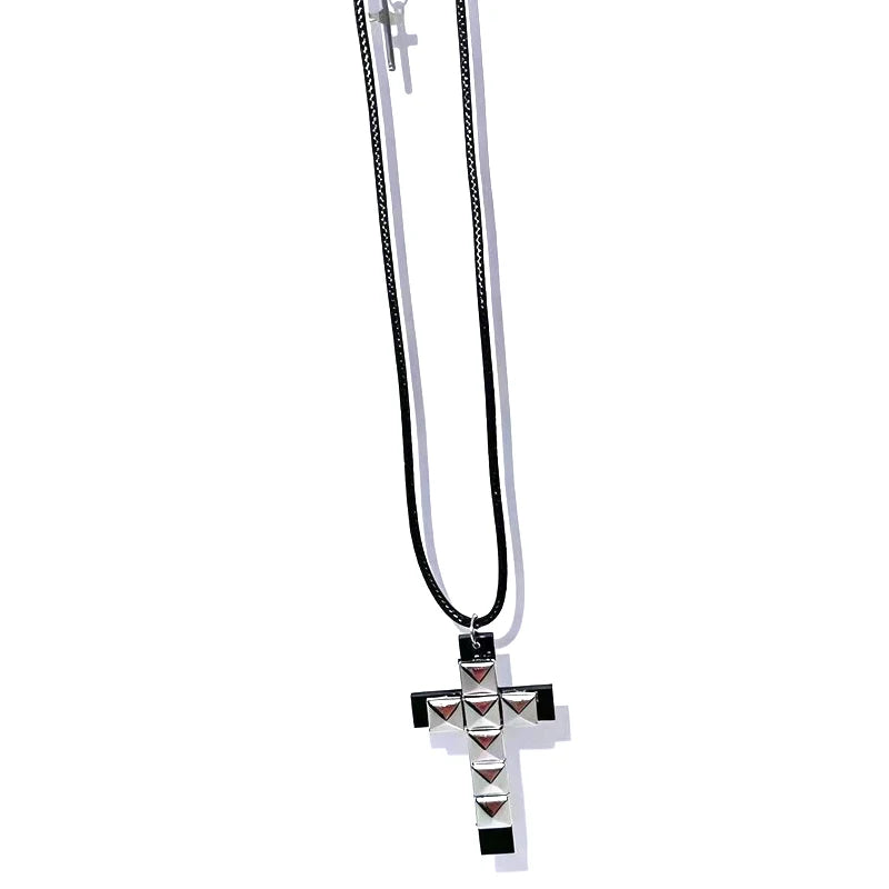 Studded Cross Pendant Necklace for Punk Grunge and Alternative Fashion Styling