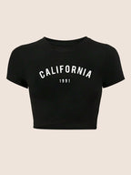 Women's Typography Graphic Crop T-Shirt for Casual Streetwear Everyday Modern Fashion Style