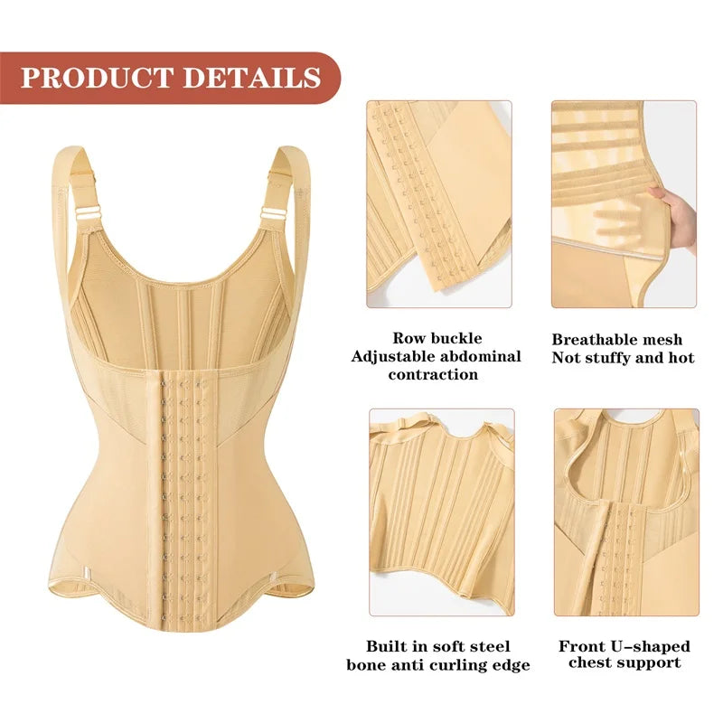 U-Shaped Underbust Waist Cincher with Wide Straps and Front Hook Closure