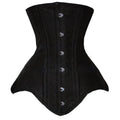 Classic Black Long Torso Underbust Corset with Front Busk Closure and Structured Steel Boning