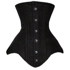 Classic Black Long Torso Underbust Corset with Front Busk Closure and Structured Steel Boning
