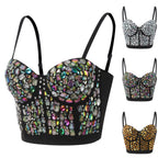 Rhinestone Embellished Bustier Corset Top with Structured Cups and Straps