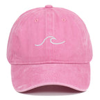 Vintage Washed Curved Brim Baseball Cap with Minimal Wave Embroidery for Casual Streetwear Style