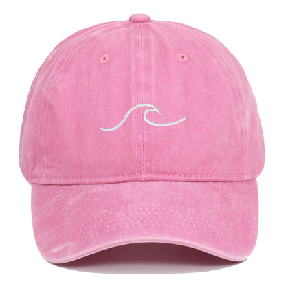 Vintage Washed Curved Brim Baseball Cap with Minimal Wave Embroidery for Casual Streetwear Style