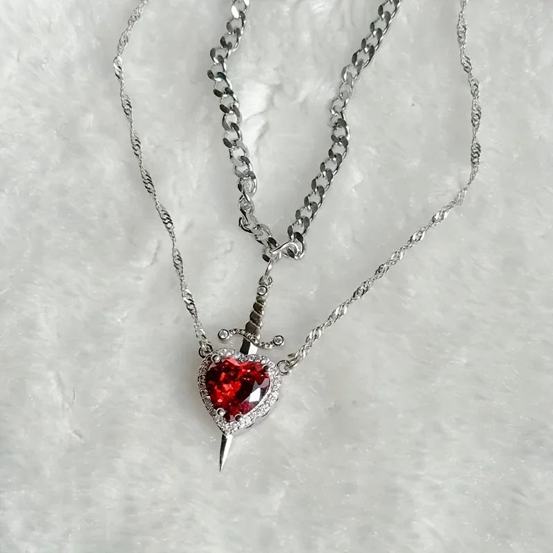 Heart and Sword Pendant Necklace Set With Romantic Alternative Charm