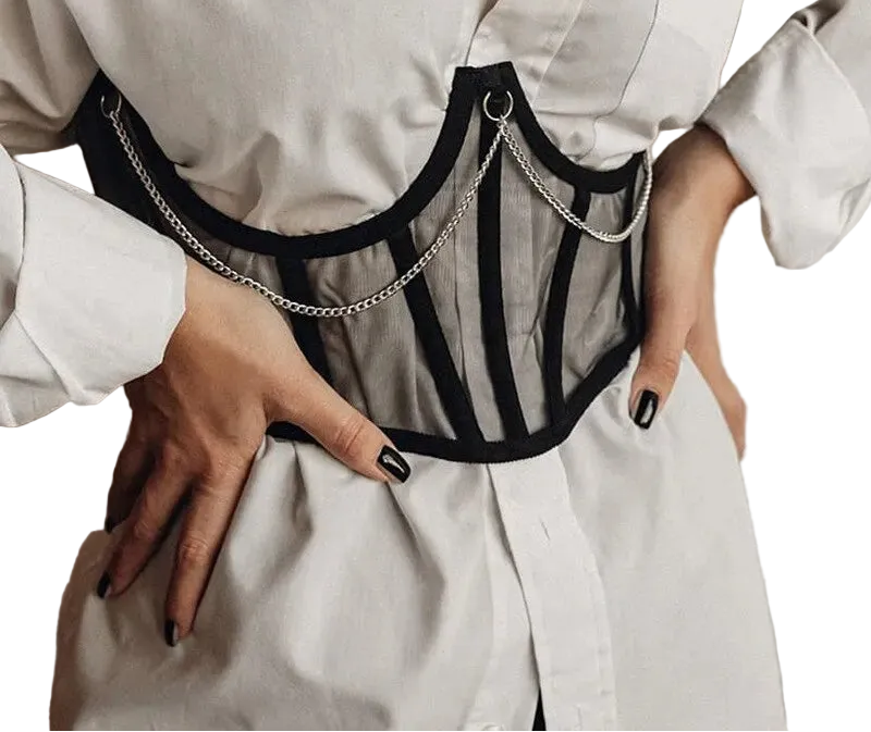 Mesh Underbust Corset Belt with Structured Boning and Sculpted Waist Design