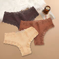 Three-Piece Ribbed Cotton-Blend Bikini Panty Set with Scalloped Lace Trim