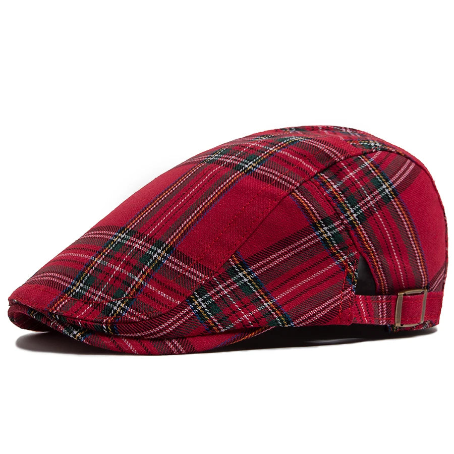 Vintage Plaid Flat Cap Adjustable Ivy Newsboy Hat for Everyday Streetwear Style