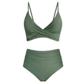 Women's High-Waisted Twist-Front Bikini Set with Ruched Detailing, Spaghetti Straps and Two-Piece Swimwear Silhouette