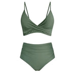 Women's High-Waisted Twist-Front Bikini Set with Ruched Detailing, Spaghetti Straps and Two-Piece Swimwear Silhouette