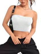 Ribbed Bandeau Crop Top with Stretch Knit Minimalist Streetwear Summer Style