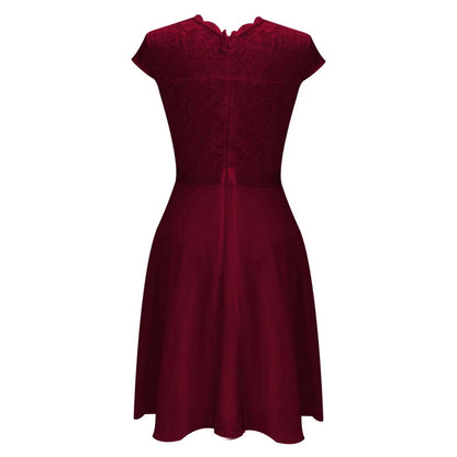 Lace Panel Ruffle Hem Feminine Alternative Midi Dress