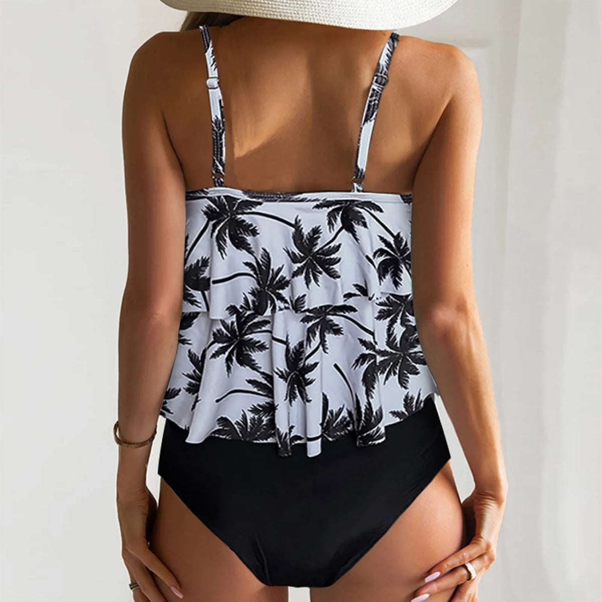 Floral Print High-Waisted Ruffle Bikini Set with Skirted Bottom and Feminine Beachwear Silhouette