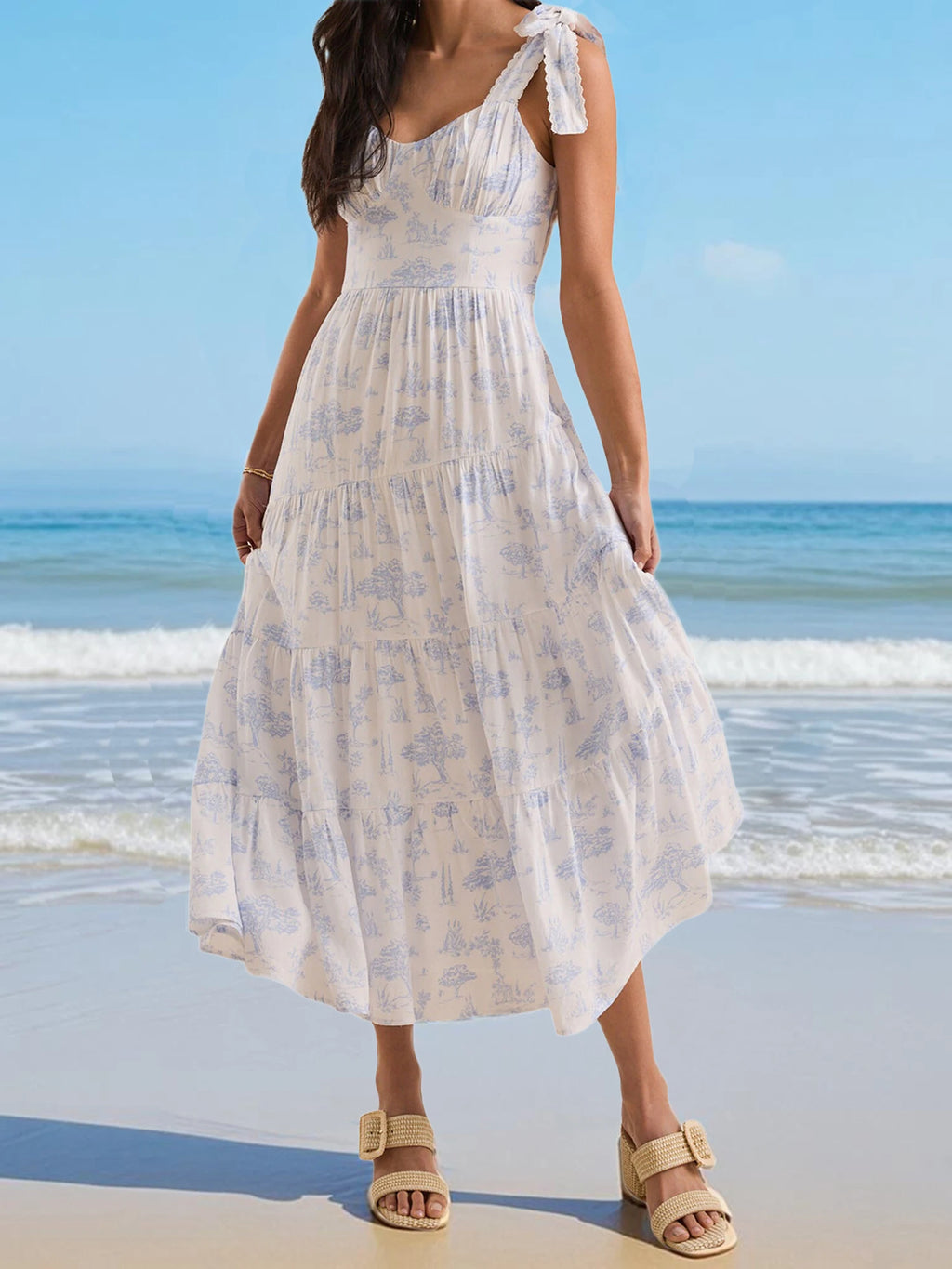 Spaghetti Strap Tiered Maxi Dress with Flowing Contemporary Silhouette