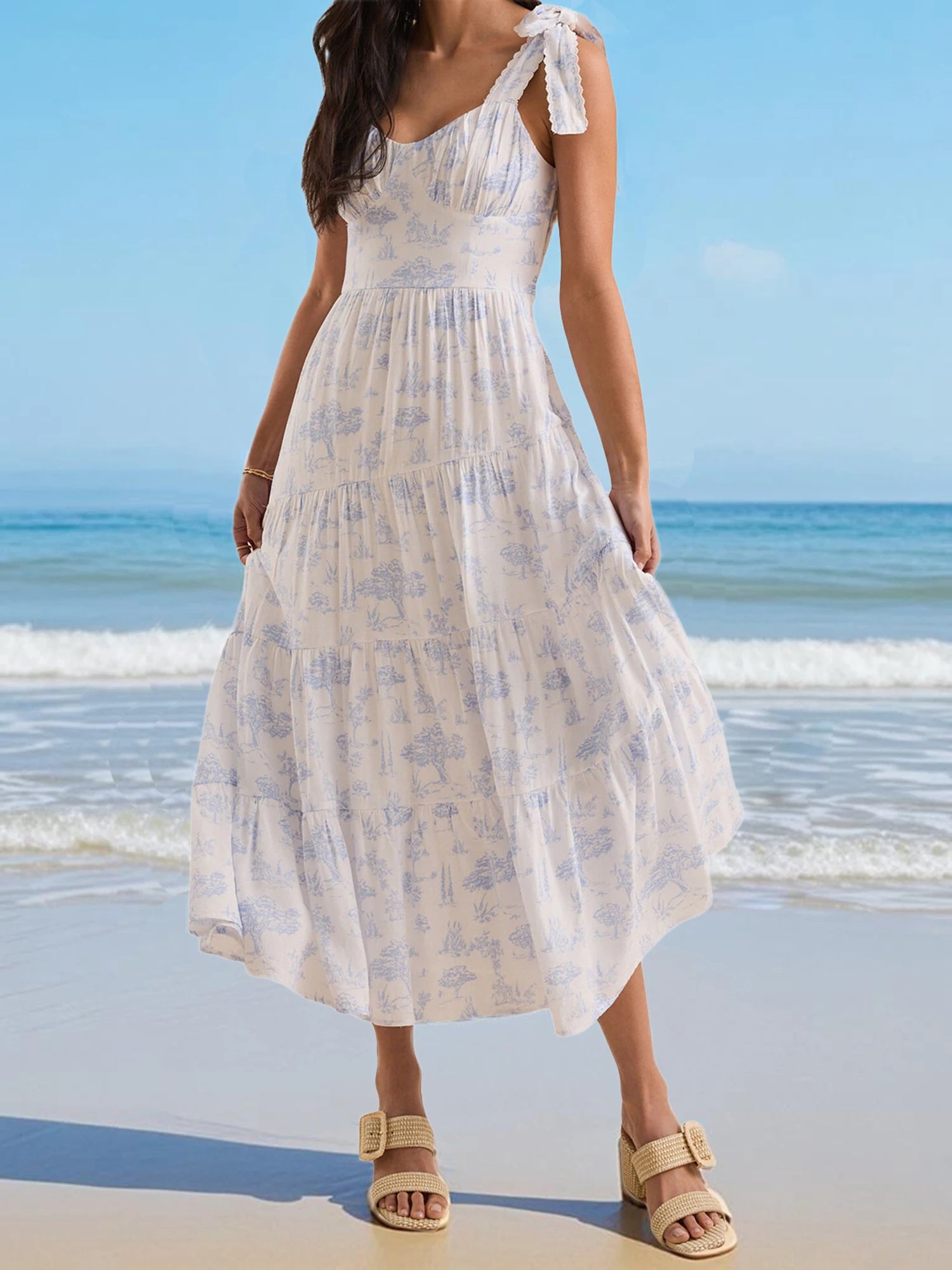 Spaghetti Strap Tiered Maxi Dress with Flowing Contemporary Silhouette