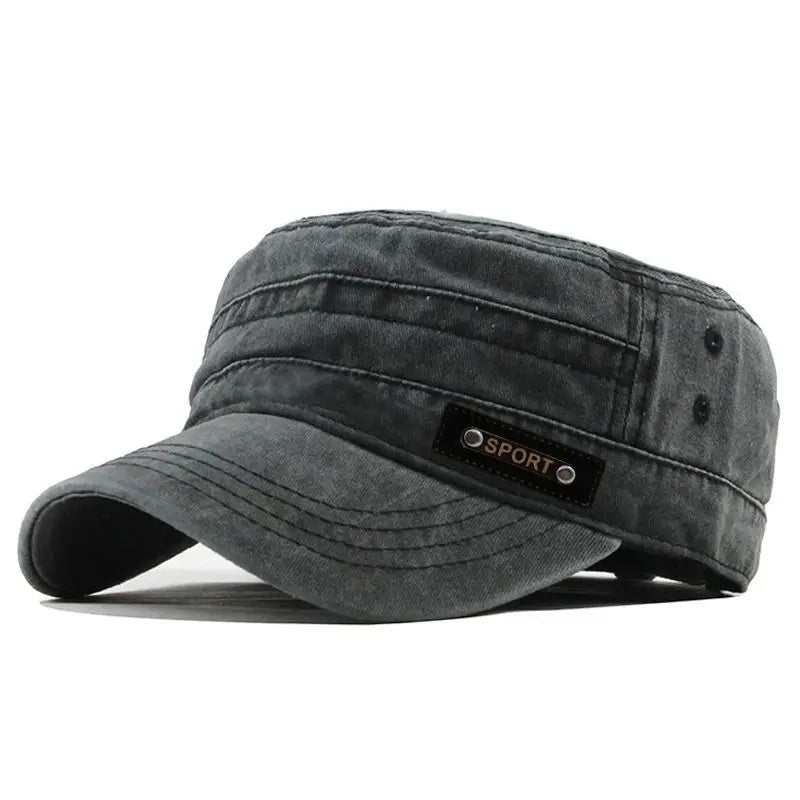 Classic Cotton Military Style Flat Top Cap for Casual Travel and Everyday Outdoor Wear