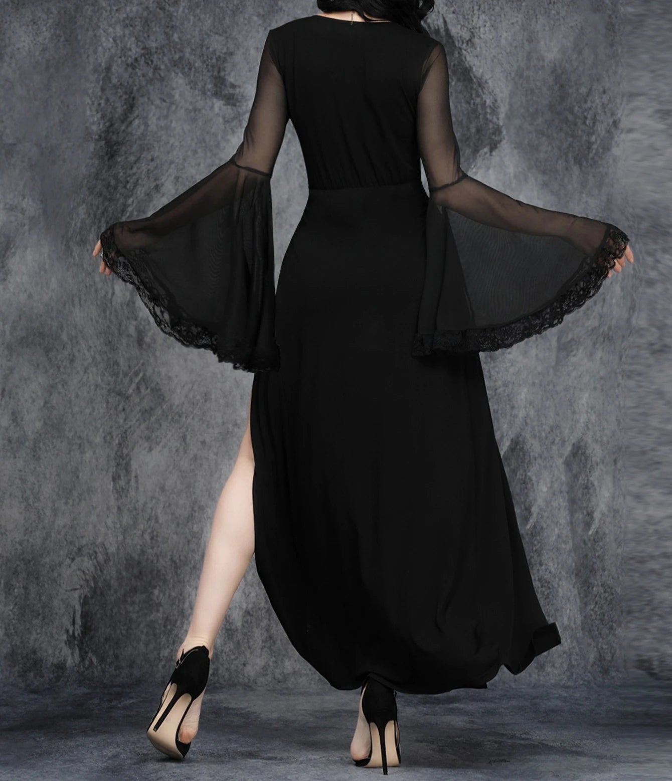Elegant Split-Leg Gothic Evening Dress with Dark Romantic Alternative Styling