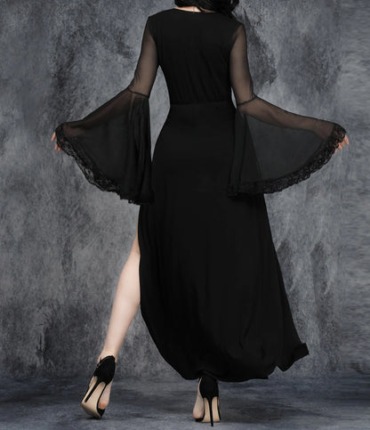 Elegant Split-Leg Gothic Evening Dress with Dark Romantic Alternative Styling