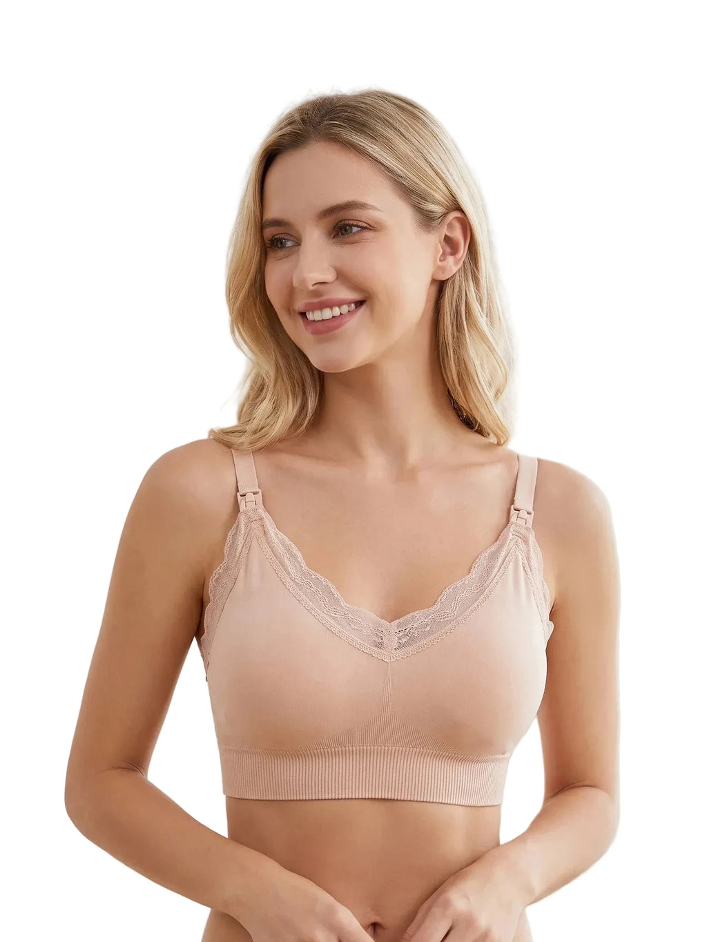 Wire-Free Seamless Nursing Bra with Delicate Scalloped Lace Trim