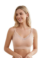 Wire-Free Seamless Nursing Bra with Delicate Scalloped Lace Trim